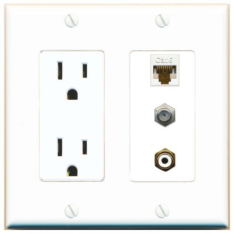 1 CAT6 1 COAX 1 RCA-WHITE Wall Plate [White]
