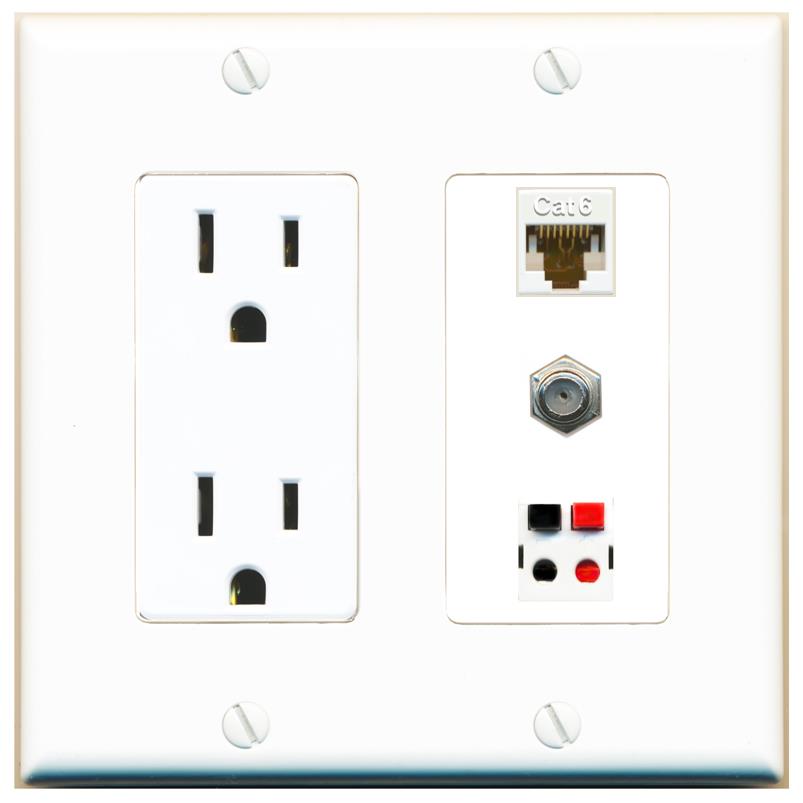 1 CAT6 1 COAX 1 SPEAKER Wall Plate [White]