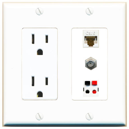 1 CAT6 1 COAX 1 SPEAKER Wall Plate [White]