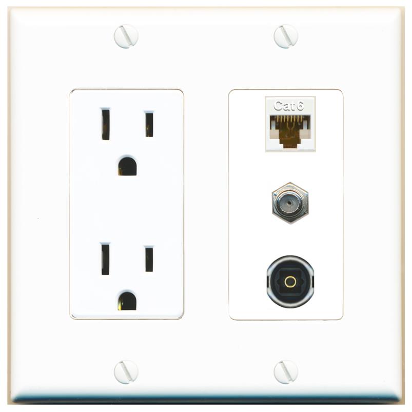1 CAT6 1 COAX 1 TOSLINK Wall Plate [White]