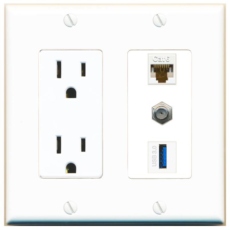 1 CAT6 1 COAX 1 USB-3 Wall Plate [White]