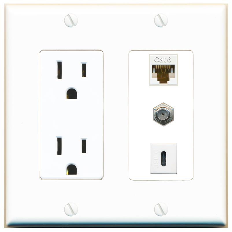 1 CAT6 1 COAX 1 USBC Wall Plate [White]