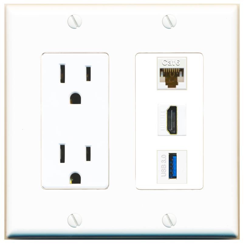 1 CAT6 1 HDMI 1 USB-3 Wall Plate [White]