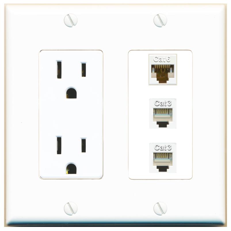 1 CAT6 2 PHONE Wall Plate [White]