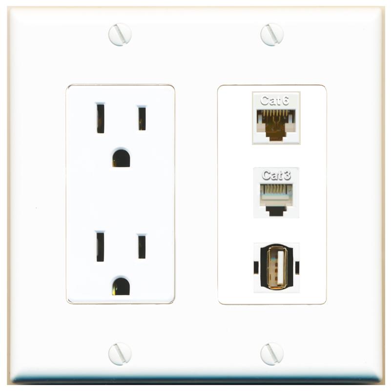 1 CAT6 1 PHONE 1 USB2 Wall Plate [White]