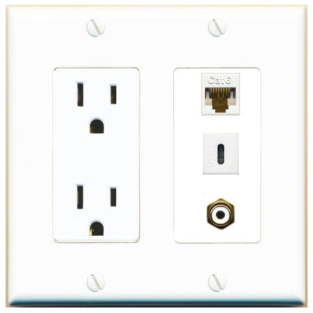 1 CAT6 1 RCA-WHITE 1 USBC Wall Plate [White]
