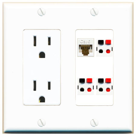RiteAV CAT6 3 SPEAKER Wall Plate with 15A Power Outlet [White]