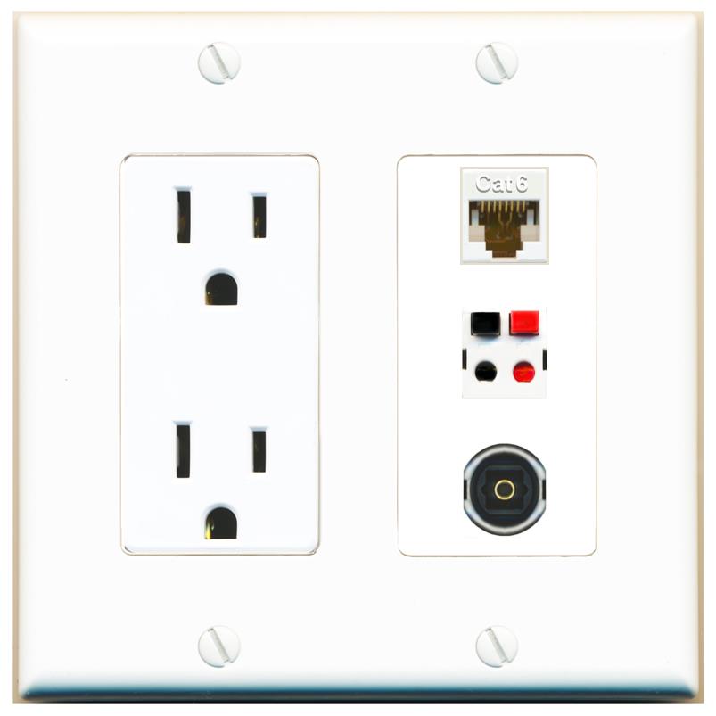 1 CAT6 1 SPEAKER 1 TOSLINK Wall Plate [White]