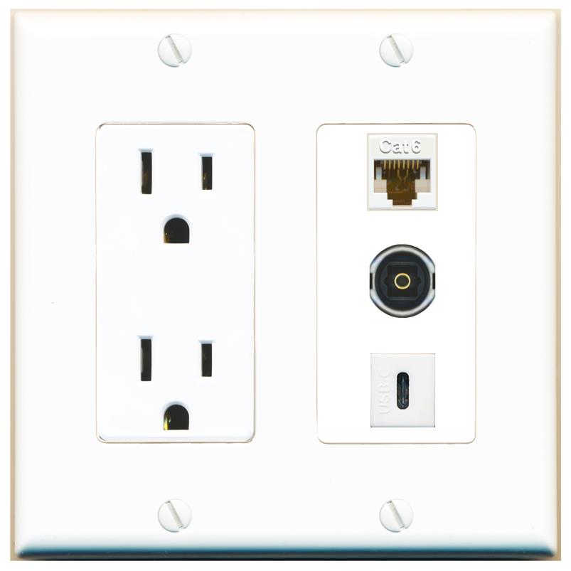 1 CAT6 1 TOSLINK 1 USBC Wall Plate [White]