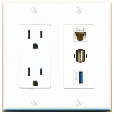 1 CAT6 1 USB-3 1 USB2 Wall Plate [White]