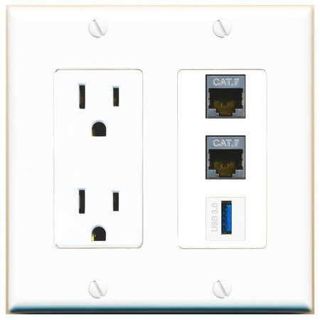 2 CAT7 1 USB-3 Wall Plate [White]