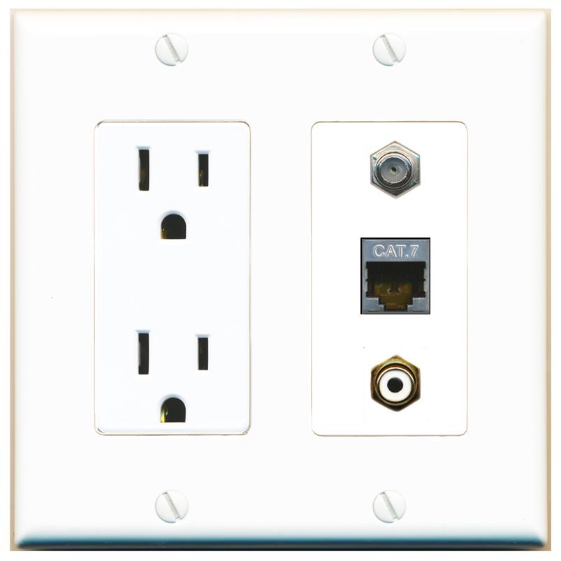 1 CAT7 1 COAX 1 RCA-WHITE Wall Plate [White]
