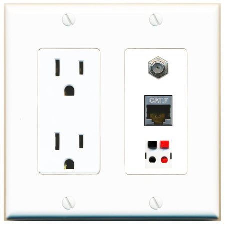 1 CAT7 1 COAX 1 SPEAKER Wall Plate [White]