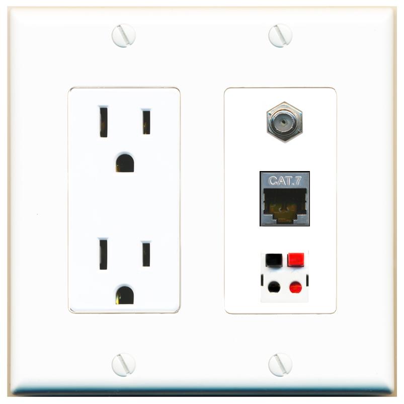 1 CAT7 1 COAX 1 SPEAKER Wall Plate [White]