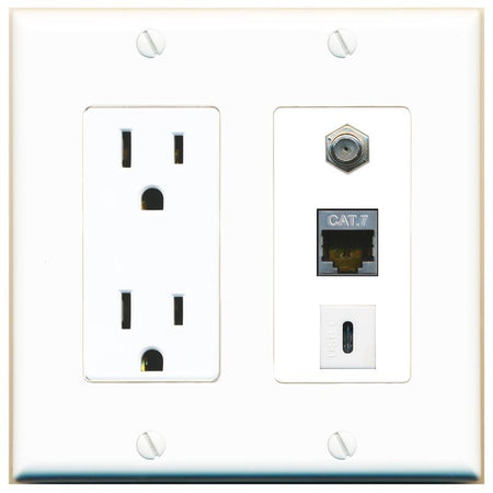 1 CAT7 1 COAX 1 USBC Wall Plate [White]