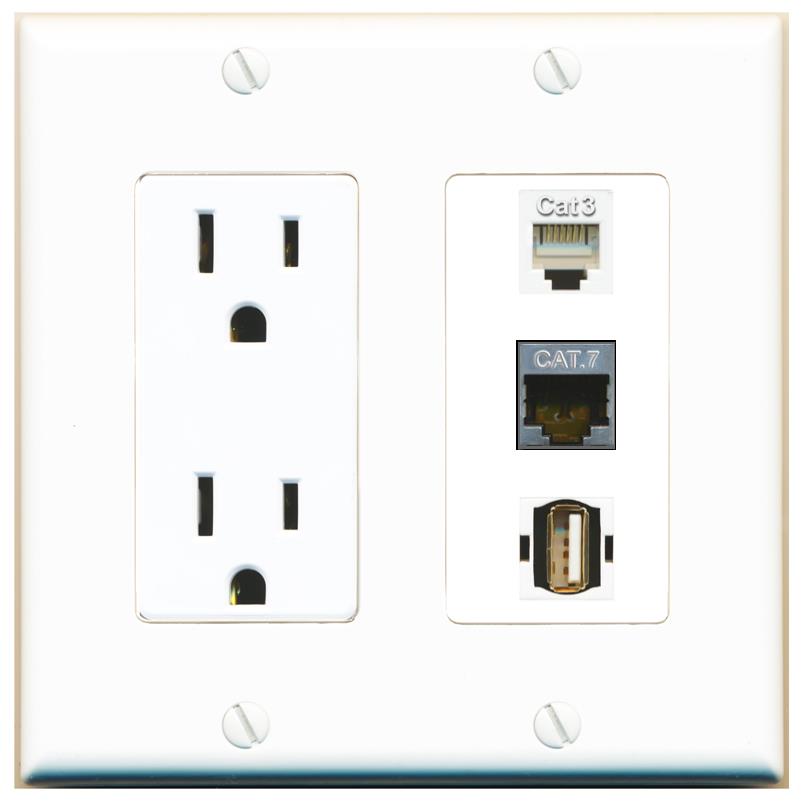 1 CAT7 1 PHONE 1 USB2 Wall Plate [White]