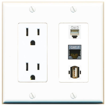 1 CAT7 1 PHONE 1 USB2 Wall Plate [White]