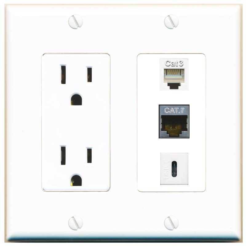 1 CAT7 1 PHONE 1 USBC Wall Plate [White]