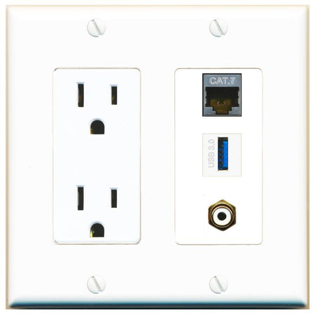 1 CAT7 1 RCA-WHITE 1 USB-3 Wall Plate [White]