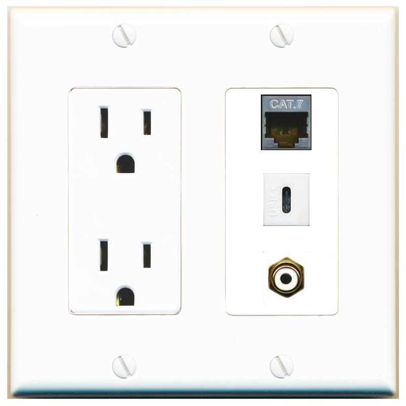 1 CAT7 1 RCA-WHITE 1 USBC Wall Plate [White]
