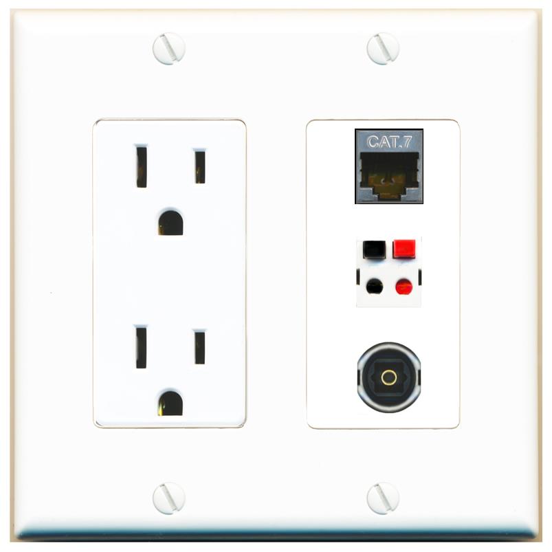 1 CAT7 1 SPEAKER 1 TOSLINK Wall Plate [White]