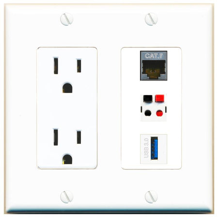 1 CAT7 1 SPEAKER 1 USB-3 Wall Plate [White]
