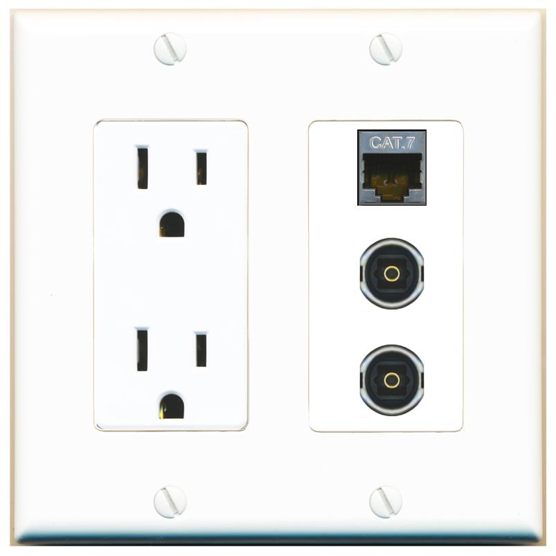 1 CAT7 2 TOSLINK Wall Plate [White]