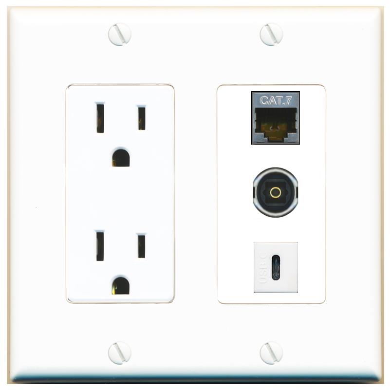 1 CAT7 1 TOSLINK 1 USBC Wall Plate [White]