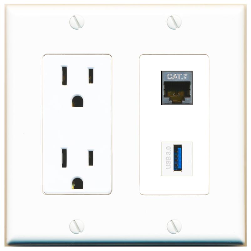 CAT7 USB-3 Wall Plate [White]