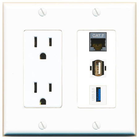 1 CAT7 1 USB-3 1 USB2 Wall Plate [White]
