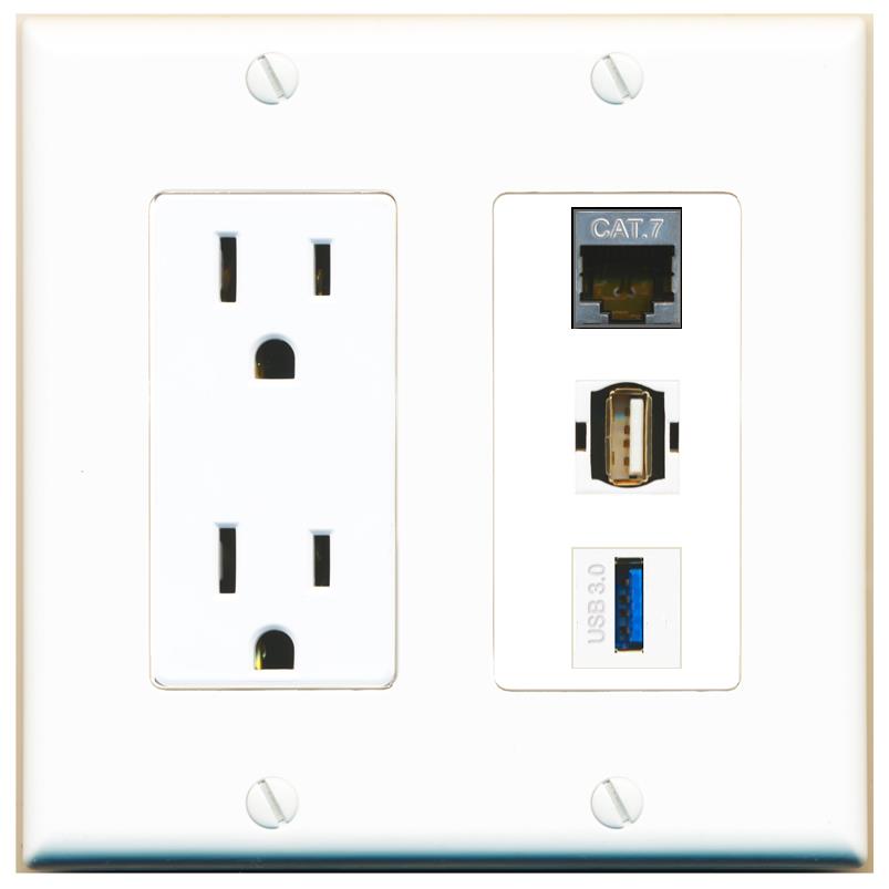 1 CAT7 1 USB-3 1 USB2 Wall Plate [White]