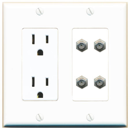 RiteAV 4 COAX Wall Plate with 15A Power Outlet [White]