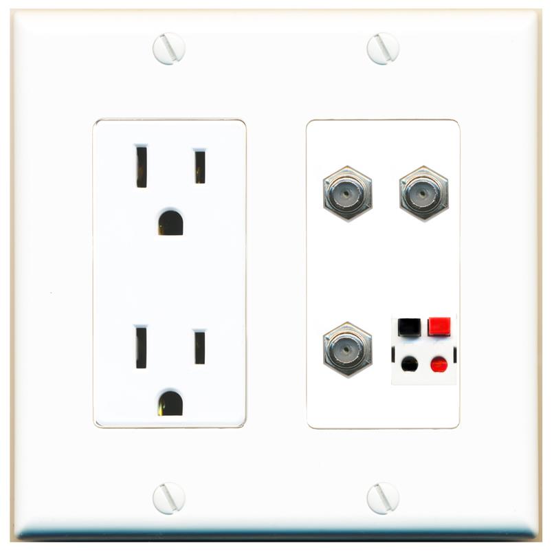 RiteAV 3 COAX SPEAKER Wall Plate with 15A Power Outlet [White]