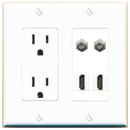 RiteAV 2 COAX 2 HDMI Wall Plate with 15A Power Outlet [White]