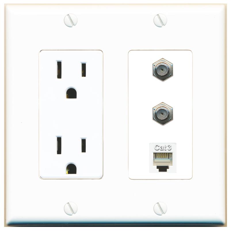 2 COAX 1 PHONE Wall Plate [White]