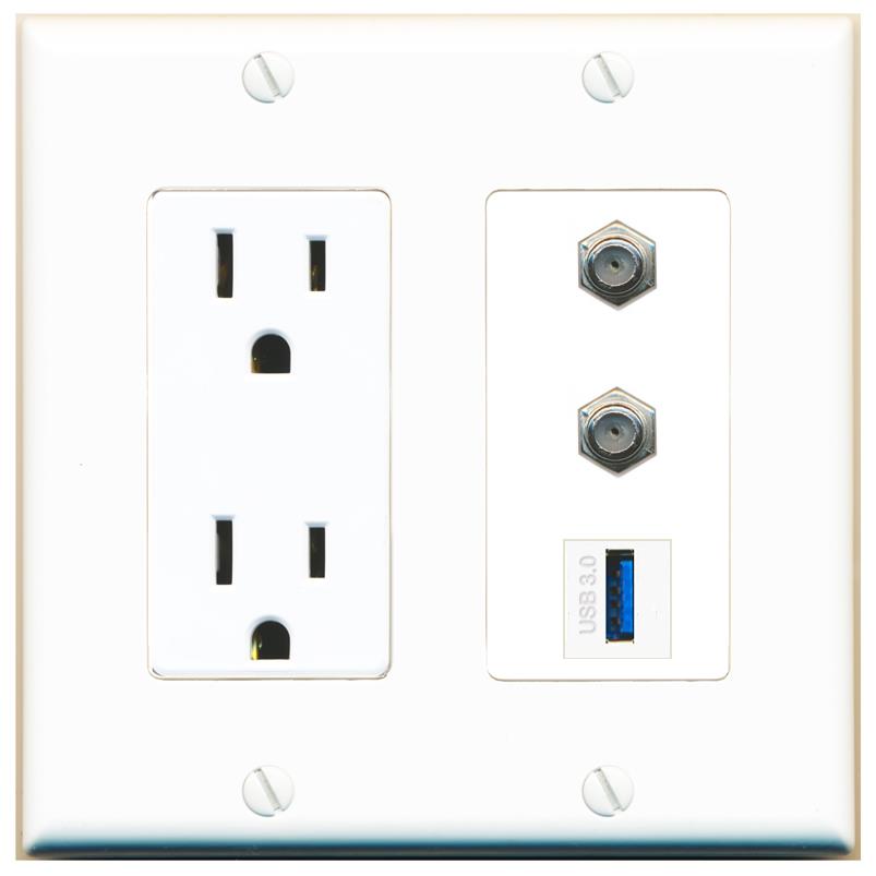 2 COAX 1 USB-3 Wall Plate [White]