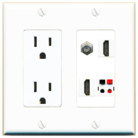 RiteAV COAX 2 HDMI SPEAKER Wall Plate with 15A Power Outlet [White]
