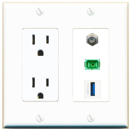 1 COAX 1 SC-APC-SX 1 USB-3 Wall Plate [White]