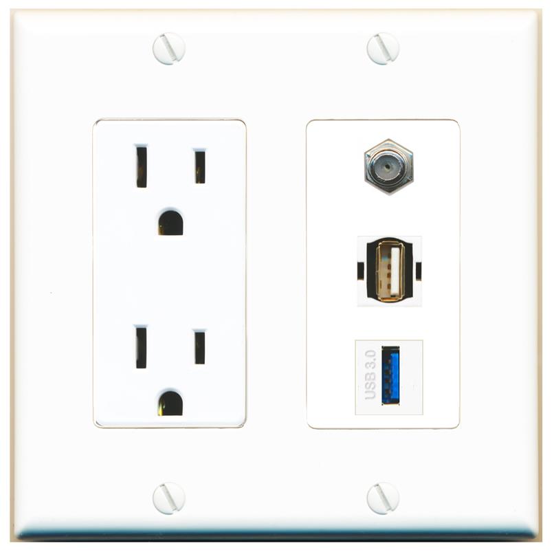 1 COAX 1 USB-3 1 USB2 Wall Plate [White]