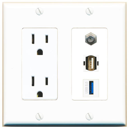 1 COAX 1 USB-3 1 USB2 Wall Plate [White]