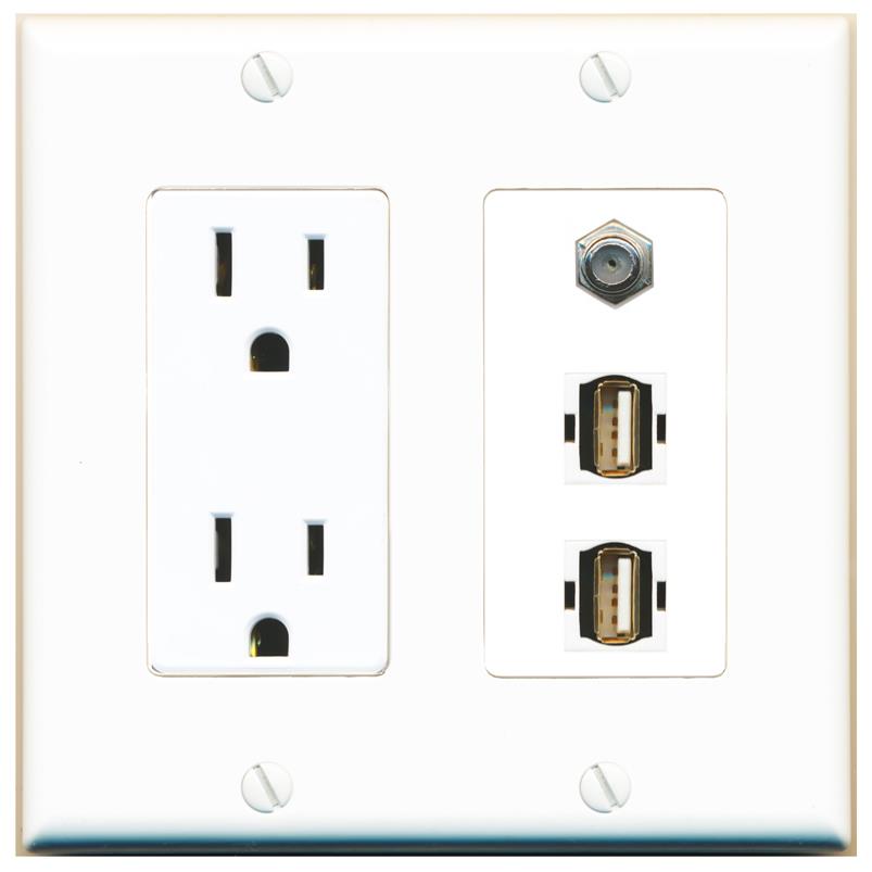 1 COAX 2 USB2 Wall Plate [White]