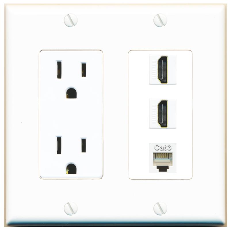 2 HDMI 1 PHONE Wall Plate [White]