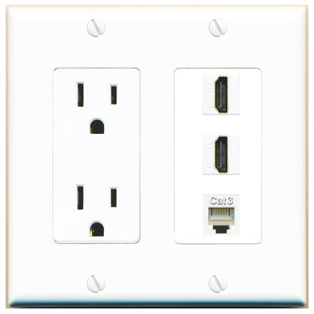 2 HDMI 1 PHONE Wall Plate [White]