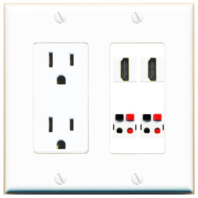 RiteAV 2 HDMI 2 SPEAKER Wall Plate with 15A Power Outlet [White]