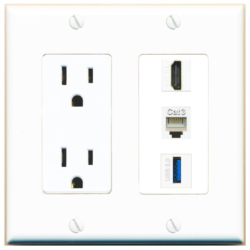 1 HDMI 1 PHONE 1 USB-3 Wall Plate [White]