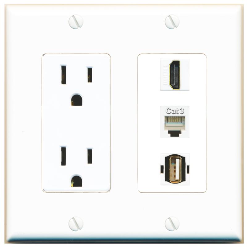 1 HDMI 1 PHONE 1 USB2 Wall Plate [White]