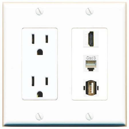 1 HDMI 1 PHONE 1 USB2 Wall Plate [White]