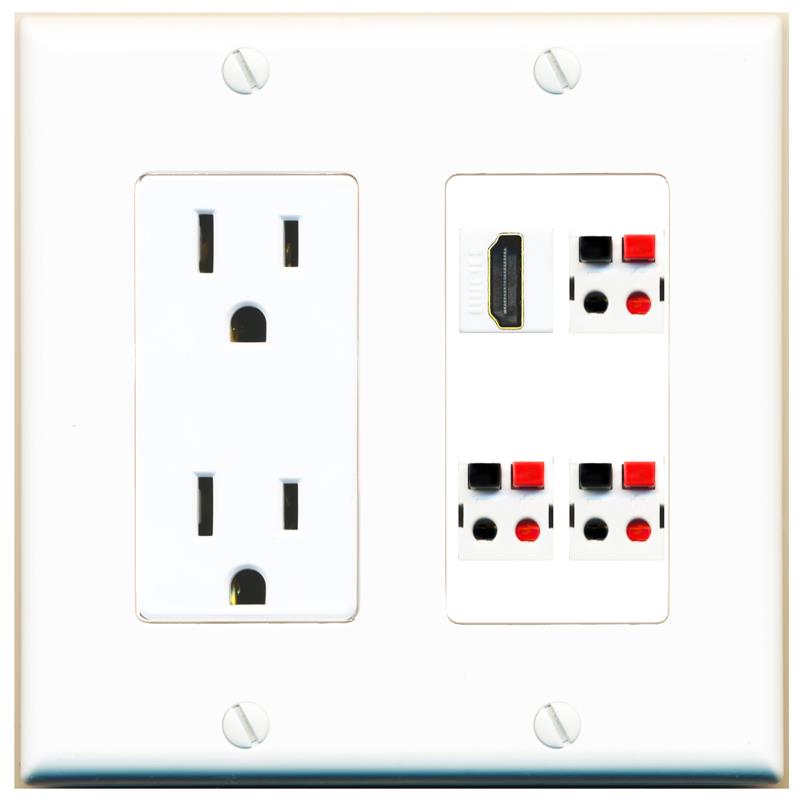 RiteAV HDMI 3 SPEAKER Wall Plate with 15A Power Outlet [White]