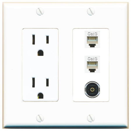 2 PHONE 1 TOSLINK Wall Plate [White]