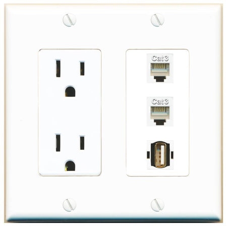 2 PHONE 1 USB2 Wall Plate [White]